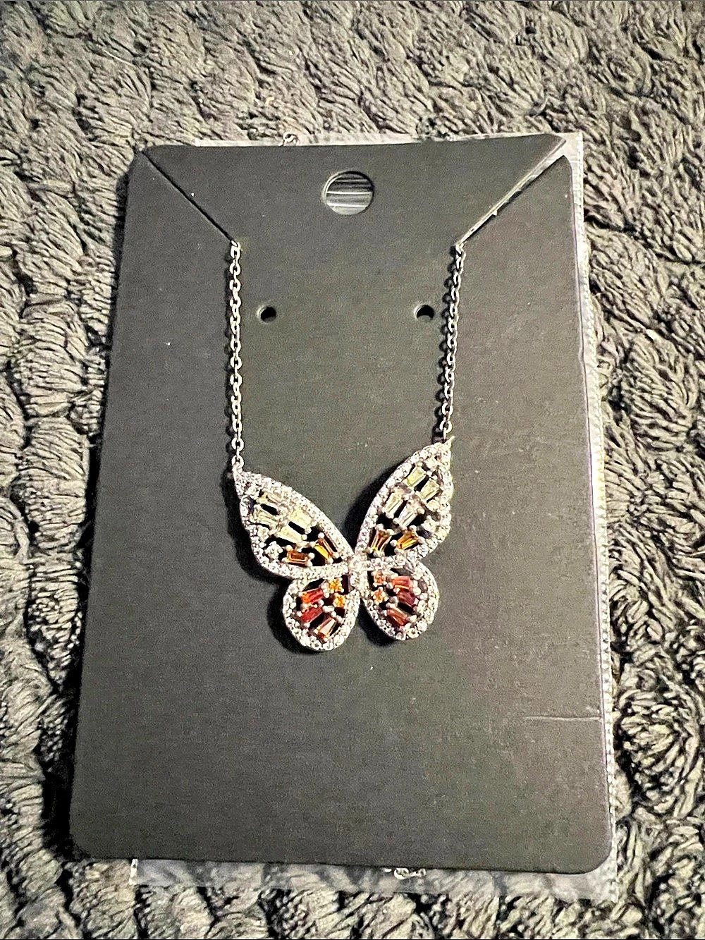Red Ombré Cubic Zirconia Butterfly Pendant Necklace in Silver tone- Macys Exclus